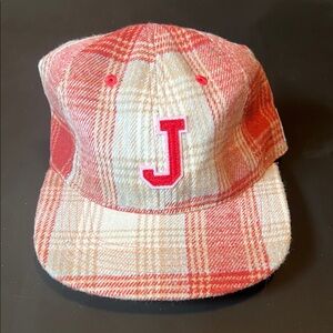 NWOT Jiberish Red Plaid Cap with J Initial Embroidery